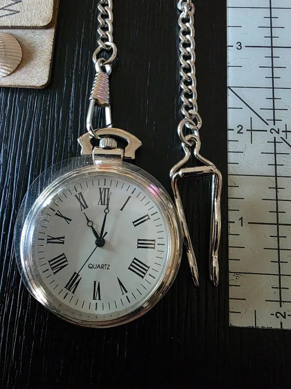 Item #W160 Classic silver pocket watch with silver chain in box Watch